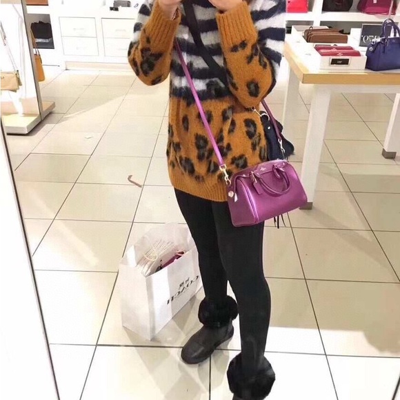 Coach baby Bennett Satchel Crossgrain Leather New without tag metallic pink - Picture 2 of 13